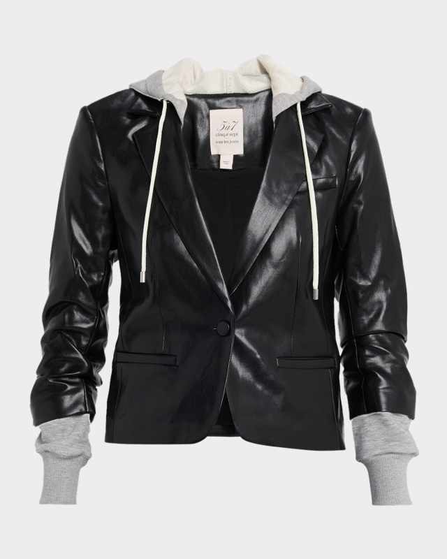Hooded Vegan Leather Combo Blazer